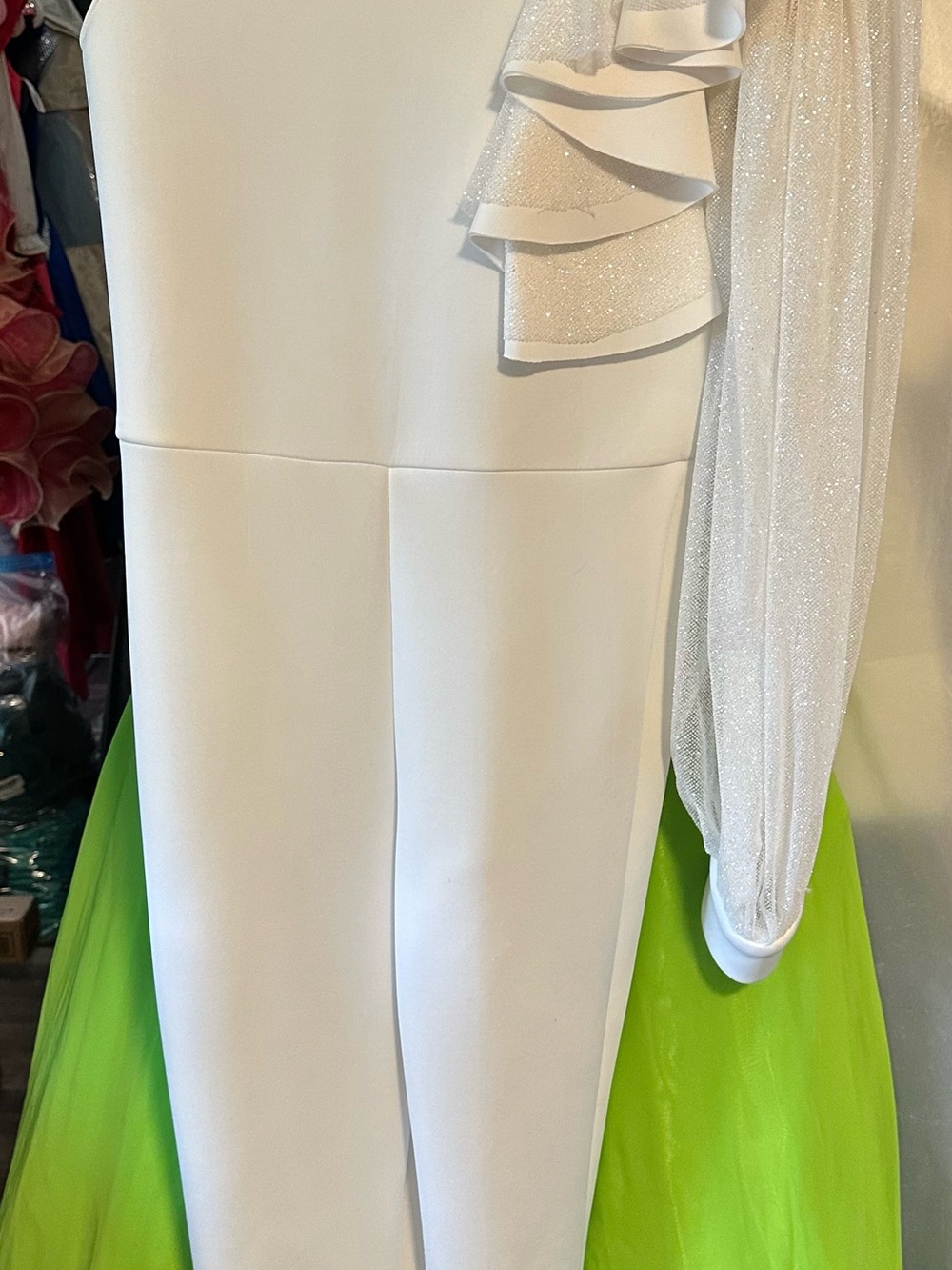Elegant White One-Shoulder Fun Fashion Jumpsuit with Ruffle and Overskirt
